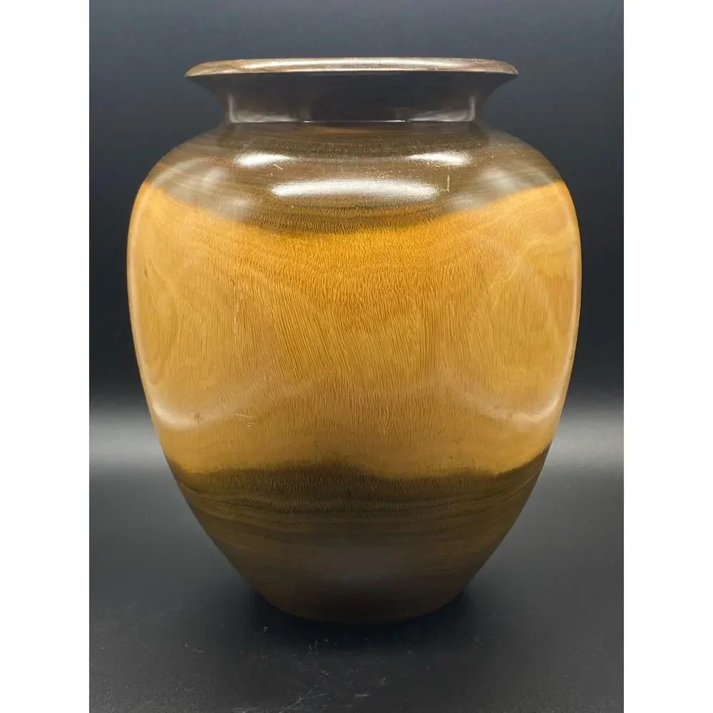 Turned wood Jar Vase Two Toned Handcrafted Wood‎ Accent Vase
